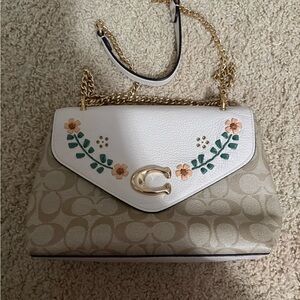 Coach Beige and White Floral Shoulder Bag